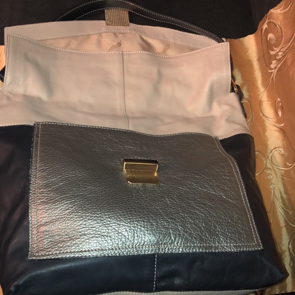 AB A BELLUCCI MADE IN I TALY LEATHER GRAY/TAN HANDBAG - Picture 4 of 10